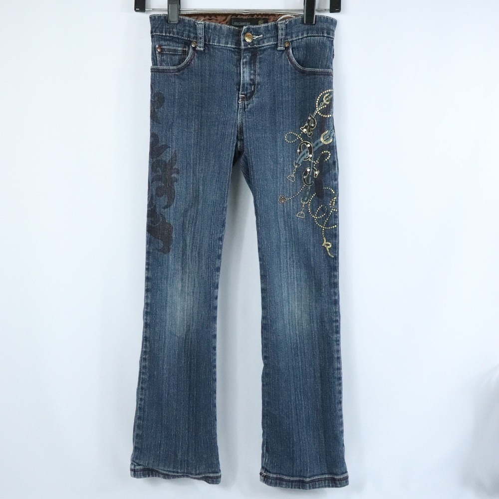 Rocawear Blue Denim Bootcut Jeans Girls Embellished Graphic Size 10 Y2K Urban